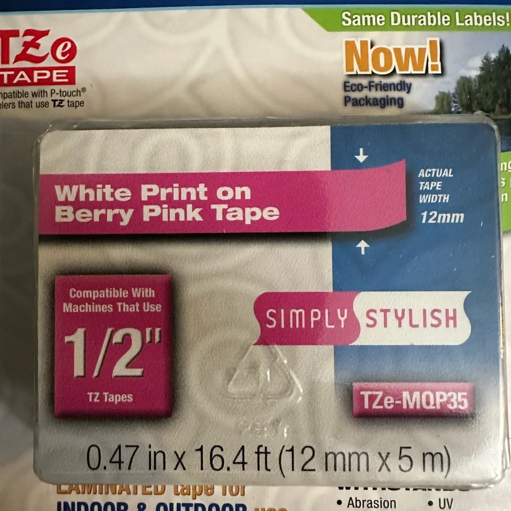Brother TZ-MQP35 Tape for P-Touch Labelers White on Berry Pink 0.47” x 16.4' NEW